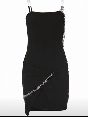 Black Chain-Accent Bodycon Dress